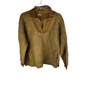 Aerie Dream Mustard Yellow Quarter Zip Pullover Sherpa Jacket Size Small